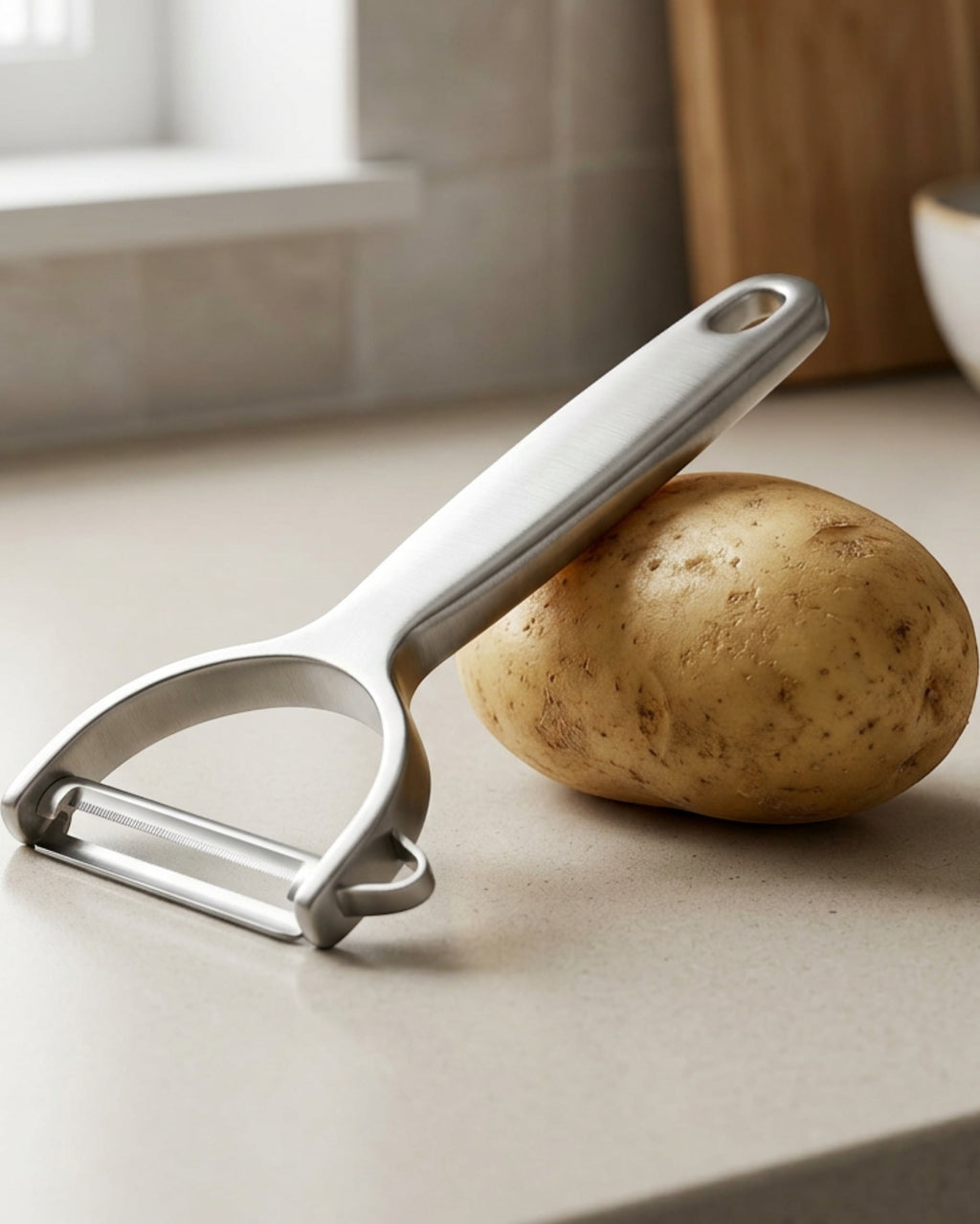Zonva Crossglide Stainless Steel Y Peeler 6.8 in Brushed Silver - Lifestyle view